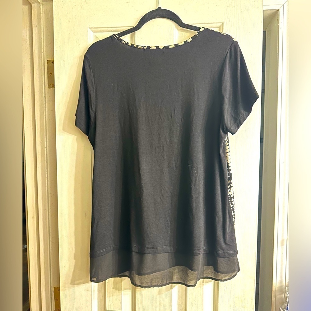Flashy black and silver metallic animal print tee tshirt l large U-Knit - Picture 2 of 3